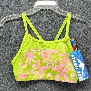 The Finals Bikini Top Medium Green Pink Floral Hawaiian Tropical Lined Youth